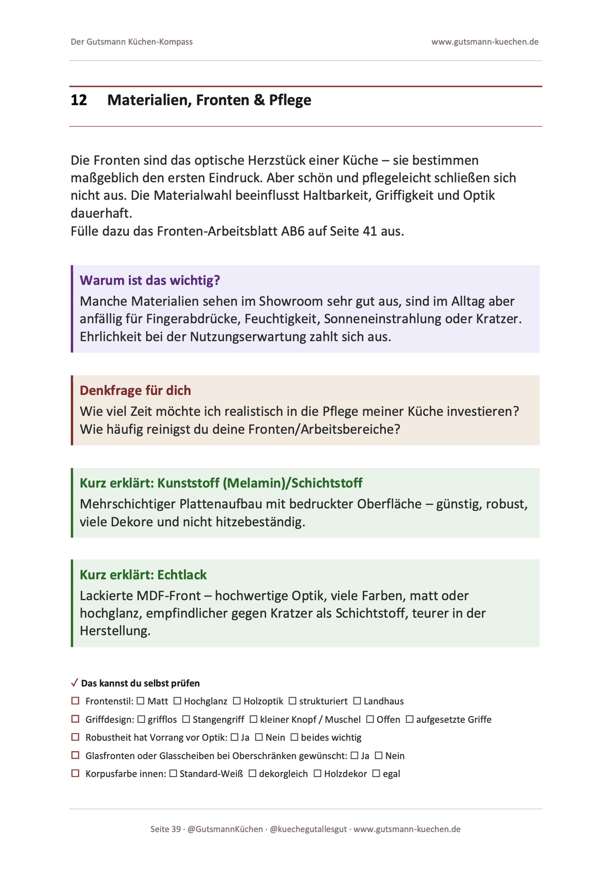 Gutsmann Küchen-Kompass (ehemals Checkliste): Planungshilfe gegen teure Küchenfehler