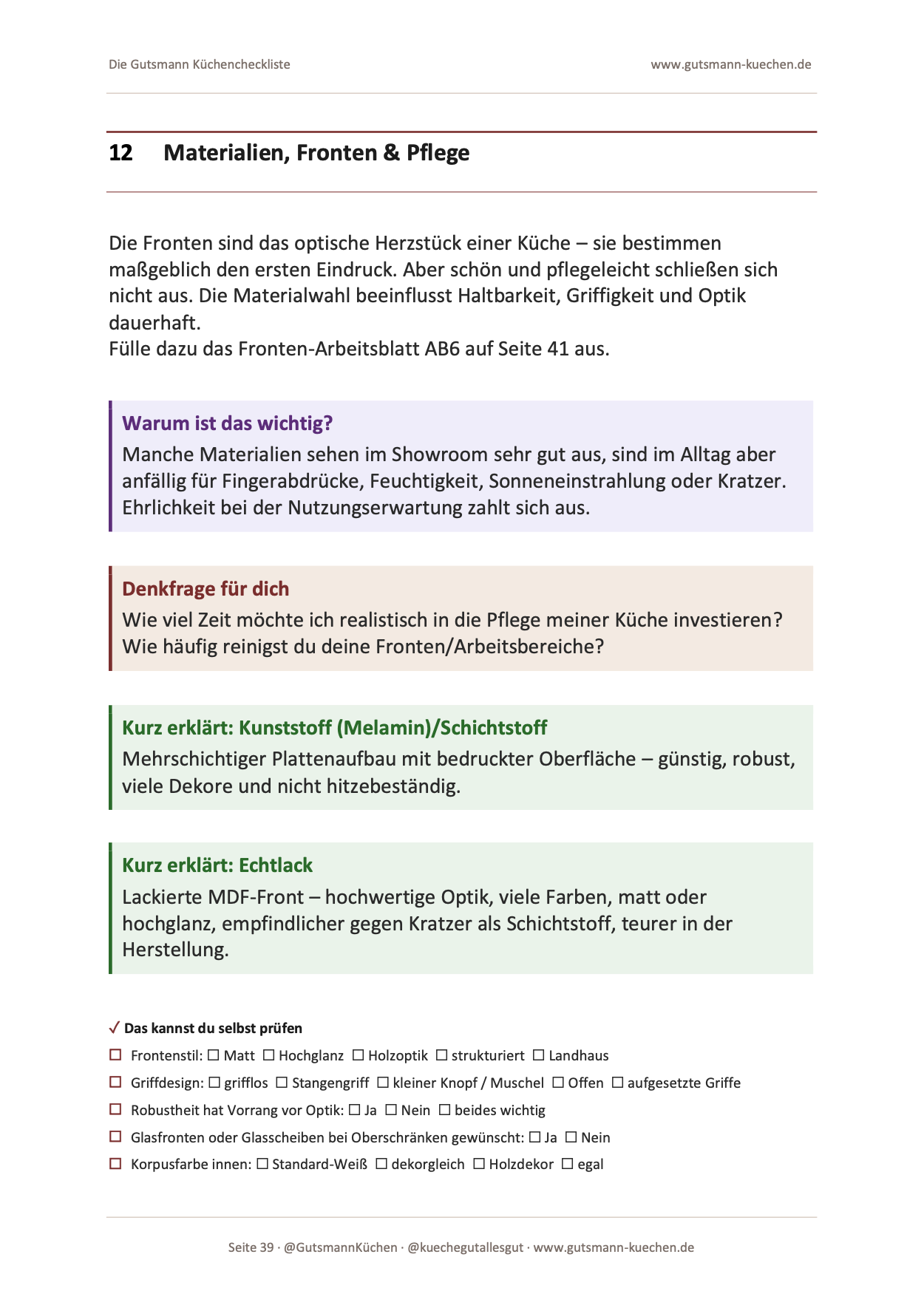 Gutsmann Küchen-Checkliste: Planungshilfe gegen teure Küchenfehler